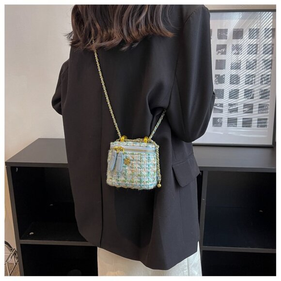 Tweed Boucle Mini Box Chain Crossbody Bag/Multiple colors available/2 Sizes - Picture 4 of 15